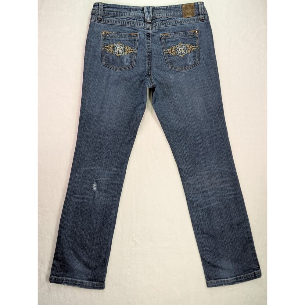 VTG Candie's Y2K Embroidered Distressed Straight Leg Jeans Med Wash Jr Sz 9 - Picture 10 of 16